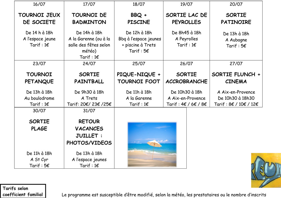 Programme Oxyjeune été 2012