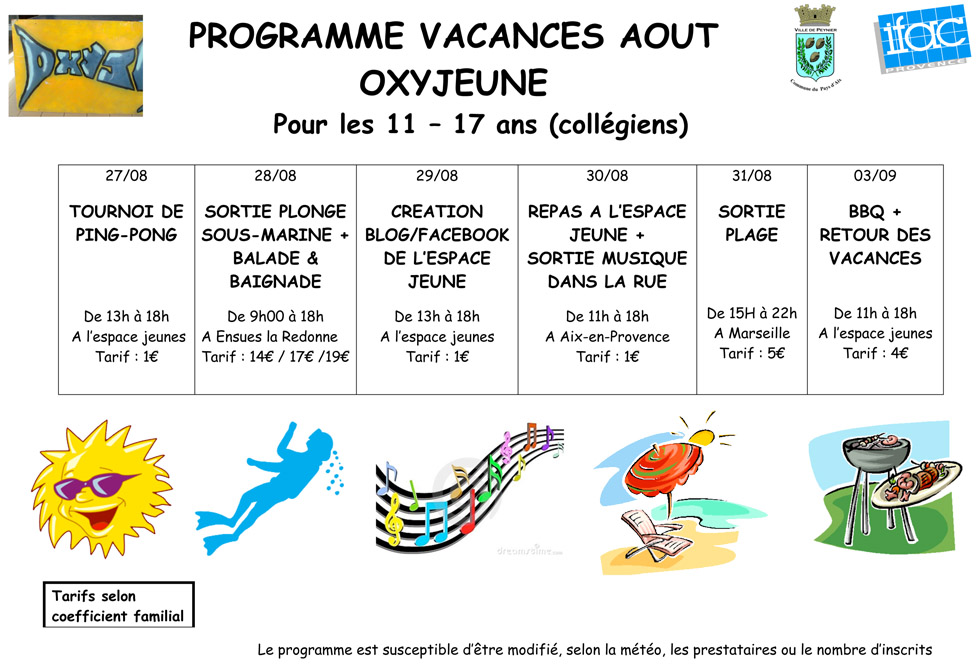 Programme Oxyjeune été 2012