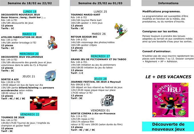 Programme vacances de la Toussaint