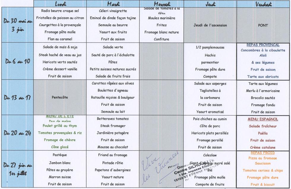 Menus juin 2011