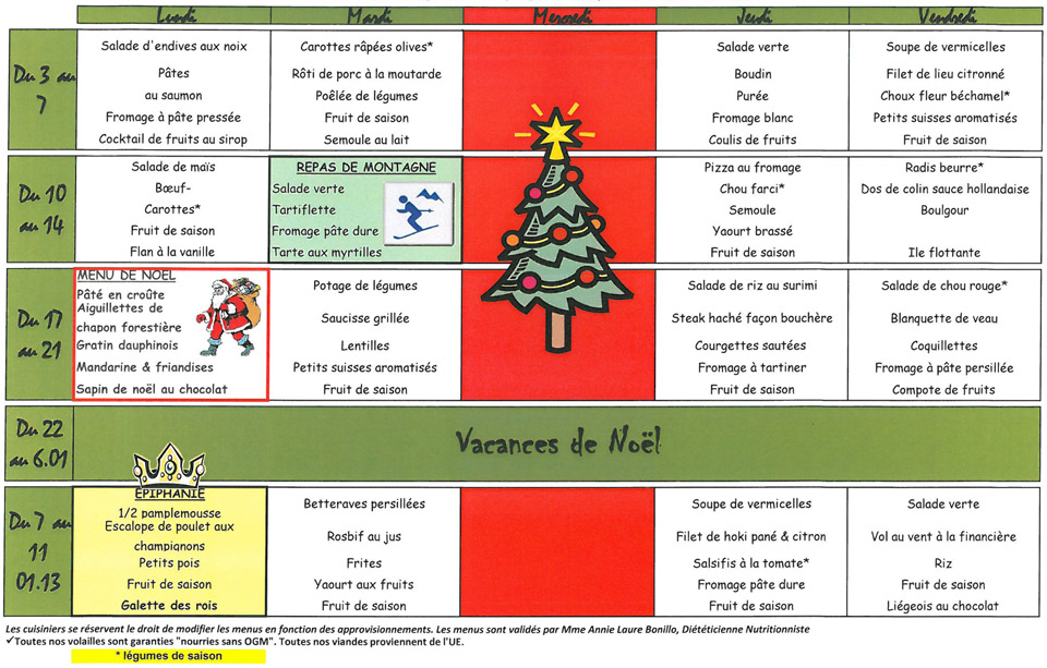 Menu décembre 2012