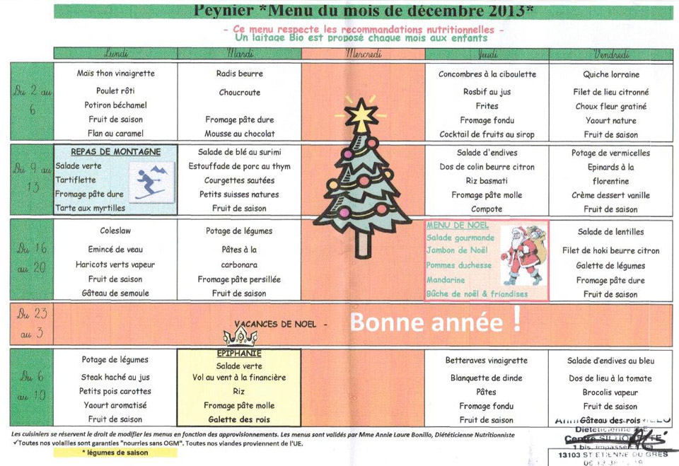 Menus Décembre 2013