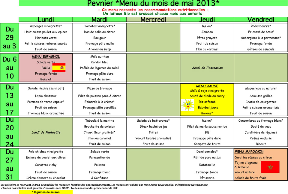 Menus mai 2013