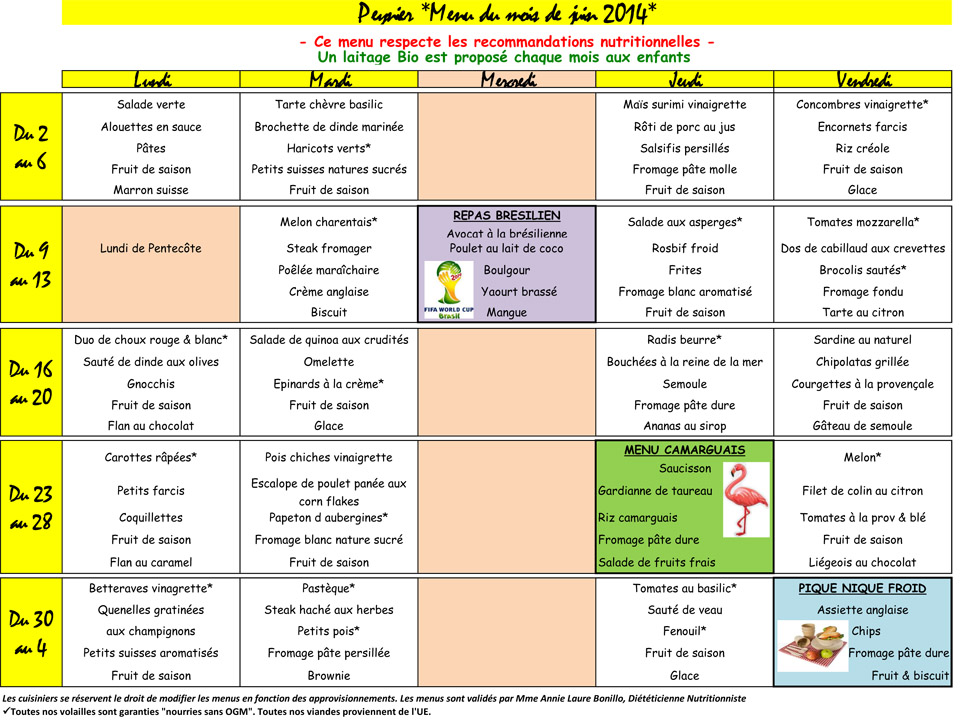 Menus juin 2014