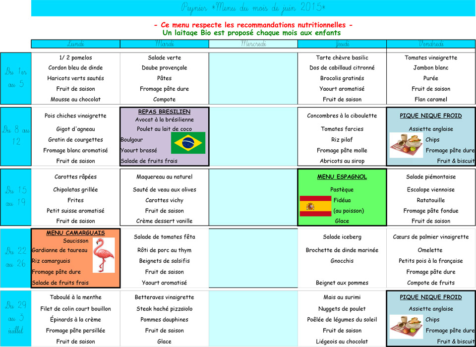 Menus juin 2015