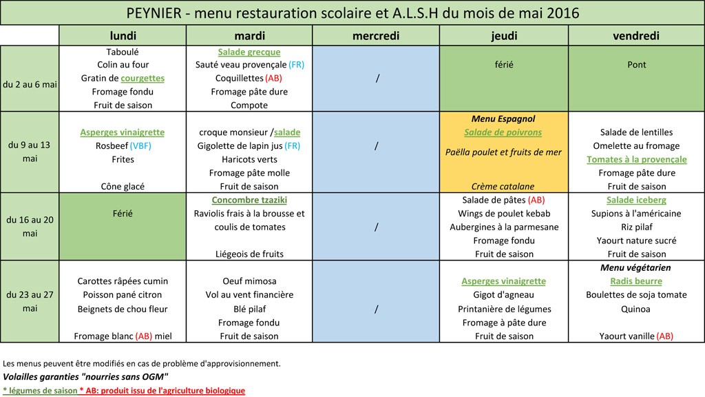 Menus mai 2016