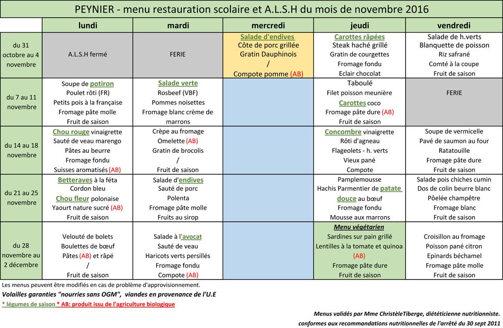 Menus de novembre 2016